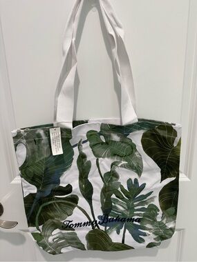 Tommy Bahama White Tote with Green Tropical Leaf Print NWT
